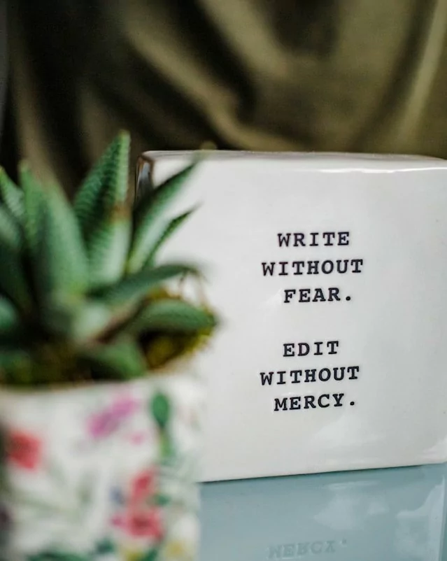 Image shows plaque which says write without fear, edit without mercy